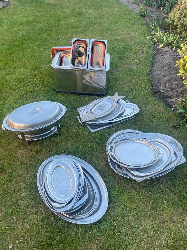 Elektrische warmhoudbak + RVS  serveer schalen, Ophalen, Zilver, Metaal, Overige typen