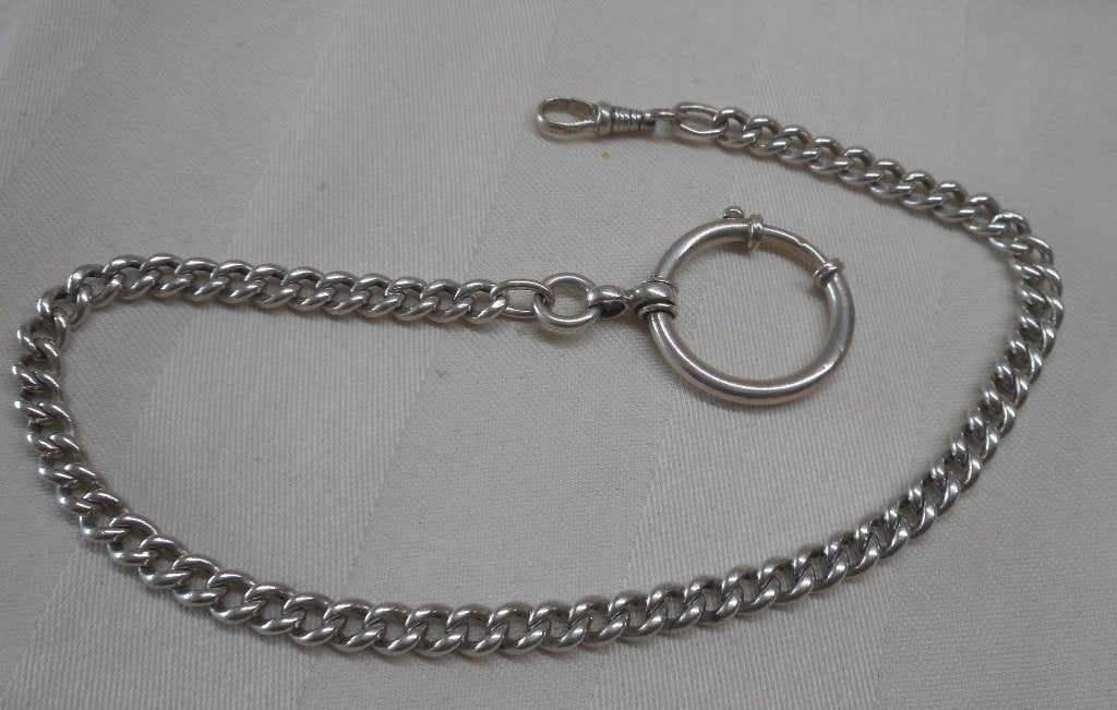 Zilveren antieke horloge ketting met veerslot nr.349, Verzenden, Zilver, Overige merken, 1900 tot 1930