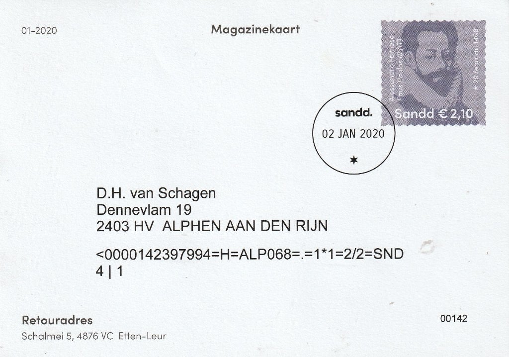 Magazinekaart sandd 2020, Ophalen of Verzenden, Na 1940, Gestempeld