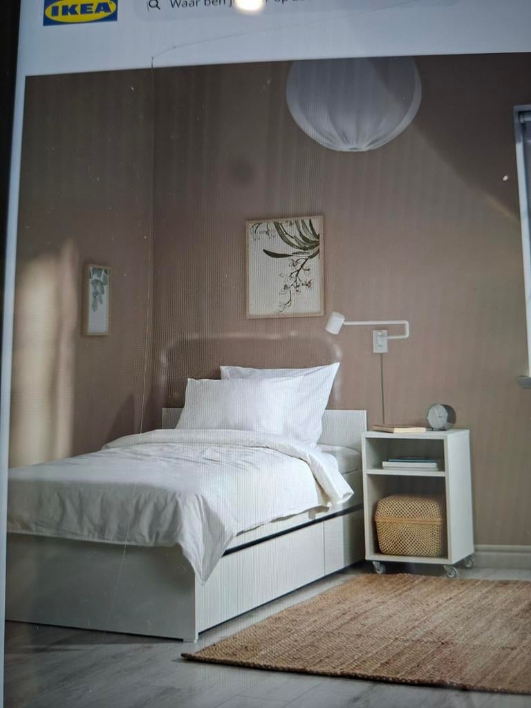 Eenpersoonsbed met lade te koop, 90 cm, Eenpersoons, Wit, Ophalen of Verzenden