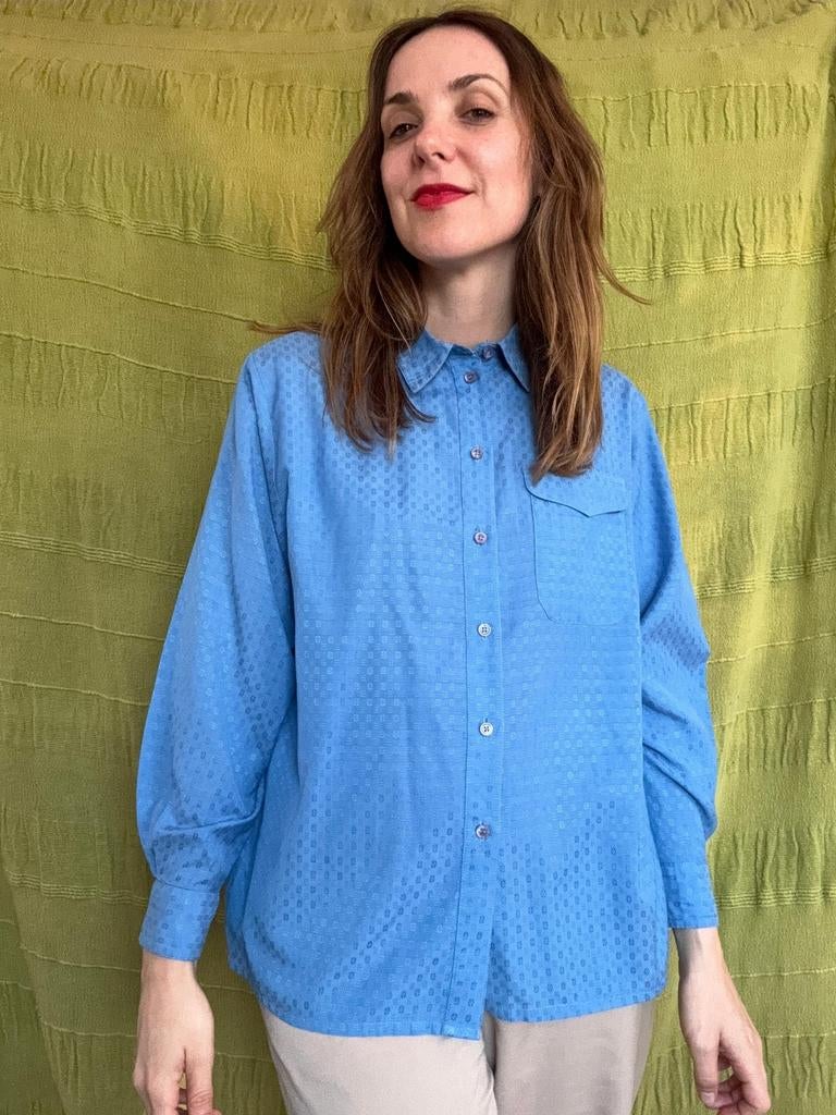 Vintage blouse, maat 38/40 - M/L - blauw - glimmend - 90's, Kleding | Dames, Maat 38/40 (M), Blauw, Onbekend, Country Casuals