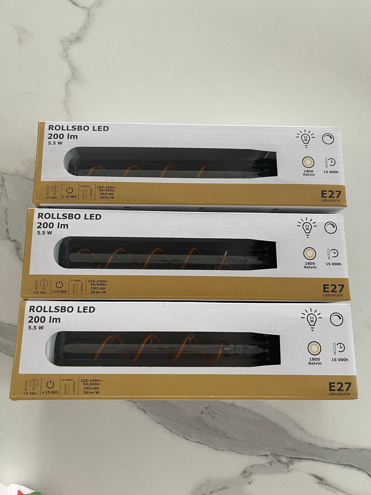 3x IKEA ROLLSBO LED E27 200lm 5.5W 1800K, Led-lamp, Dimbaar, Nieuw, IKEA