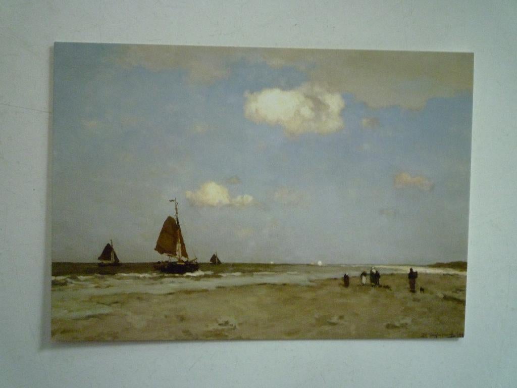 Kunstkaart Jan Hendrik Weissenbruch strandgezicht zeilboot, Ophalen of Verzenden, Voor 1920, Sterren en Beroemdheden