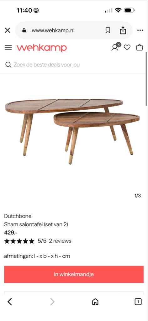 Dutchbone Salon Tafel Set - Hout, Gebruikt, Opknapper, Huis en Inrichting, Tafels | Salontafels, Ophalen, Gebruikt, 50 tot 100 cm