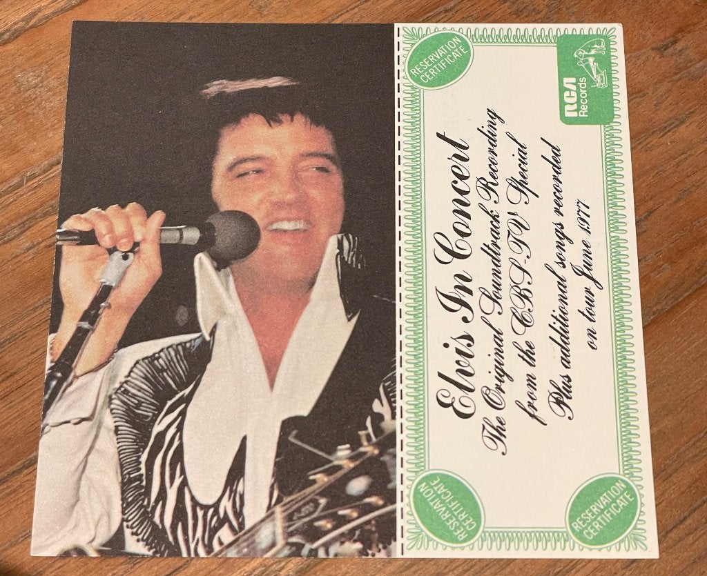 Elvis - 1977 RCA 'In Concert' Reservation Certificate - USA, Verzenden, Zo goed als nieuw, Foto of Kaart