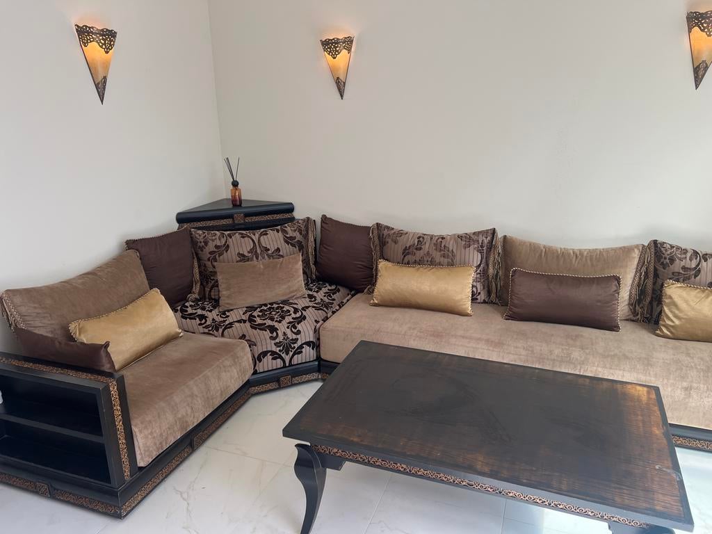 Luxe Marokkaanse Sedari Hoekbank met Salontafel, Huis en Inrichting, Ophalen, Gebruikt, Hoekbank, 300 cm of meer