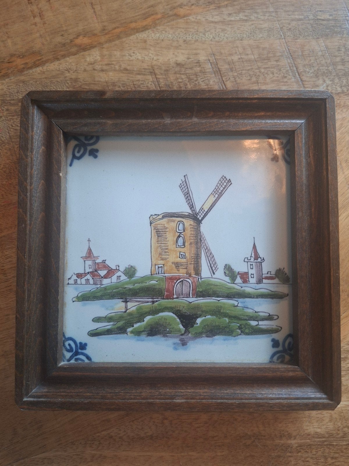 Ingelijste Delfts Blauw tegel met molen, Ophalen
