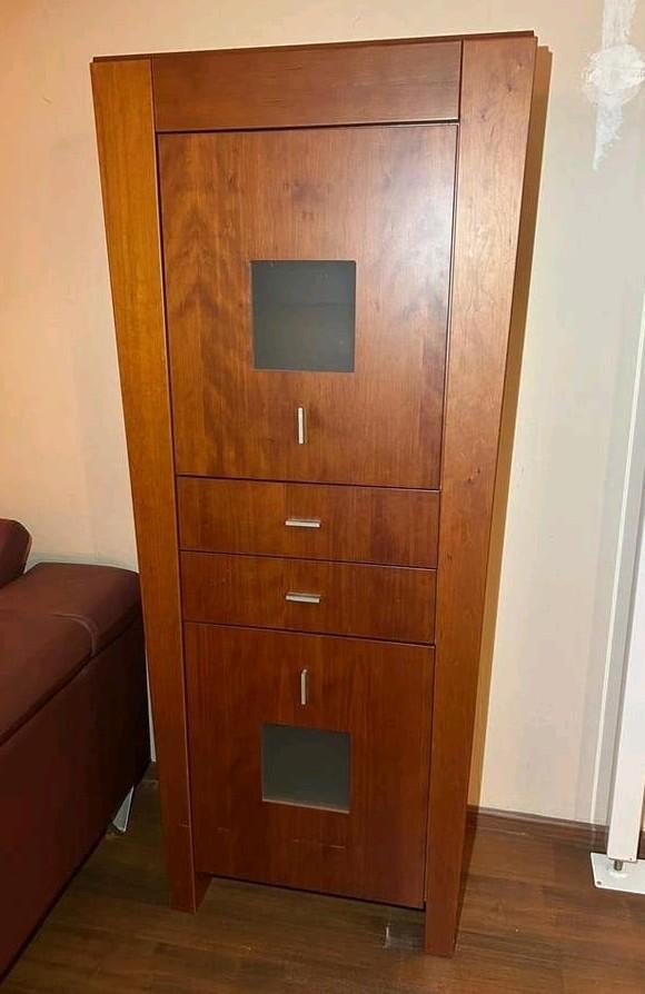 Vitrinekast kersen fineer, Ophalen, Glas, Gebruikt, Met deur(en)
