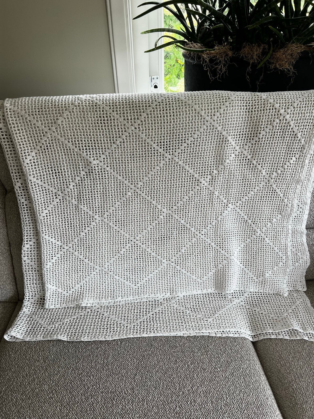 Wit vintage katoenen sprei / plaid met ruitpatroon, Katoen, Wit, Ophalen of Verzenden, Zo goed als nieuw