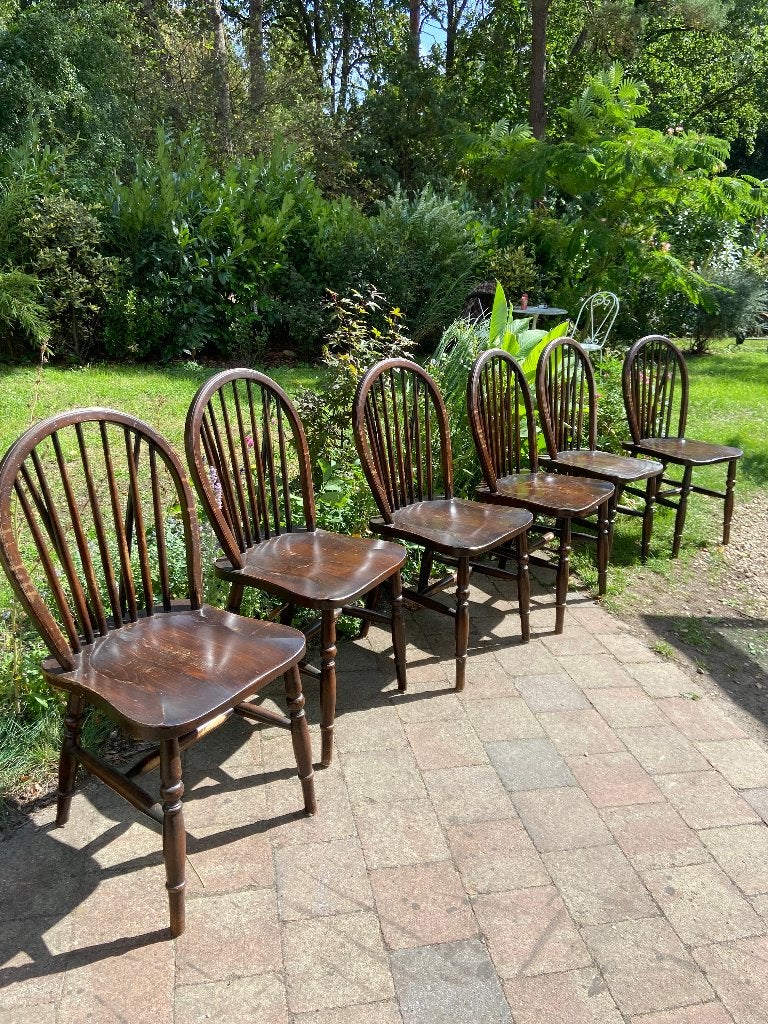 Set van 6 klassieke Windsorstoelen – donkerbruin, Ophalen, Bruin, Windsor, Klassiek, Engels, Zo goed als nieuw
