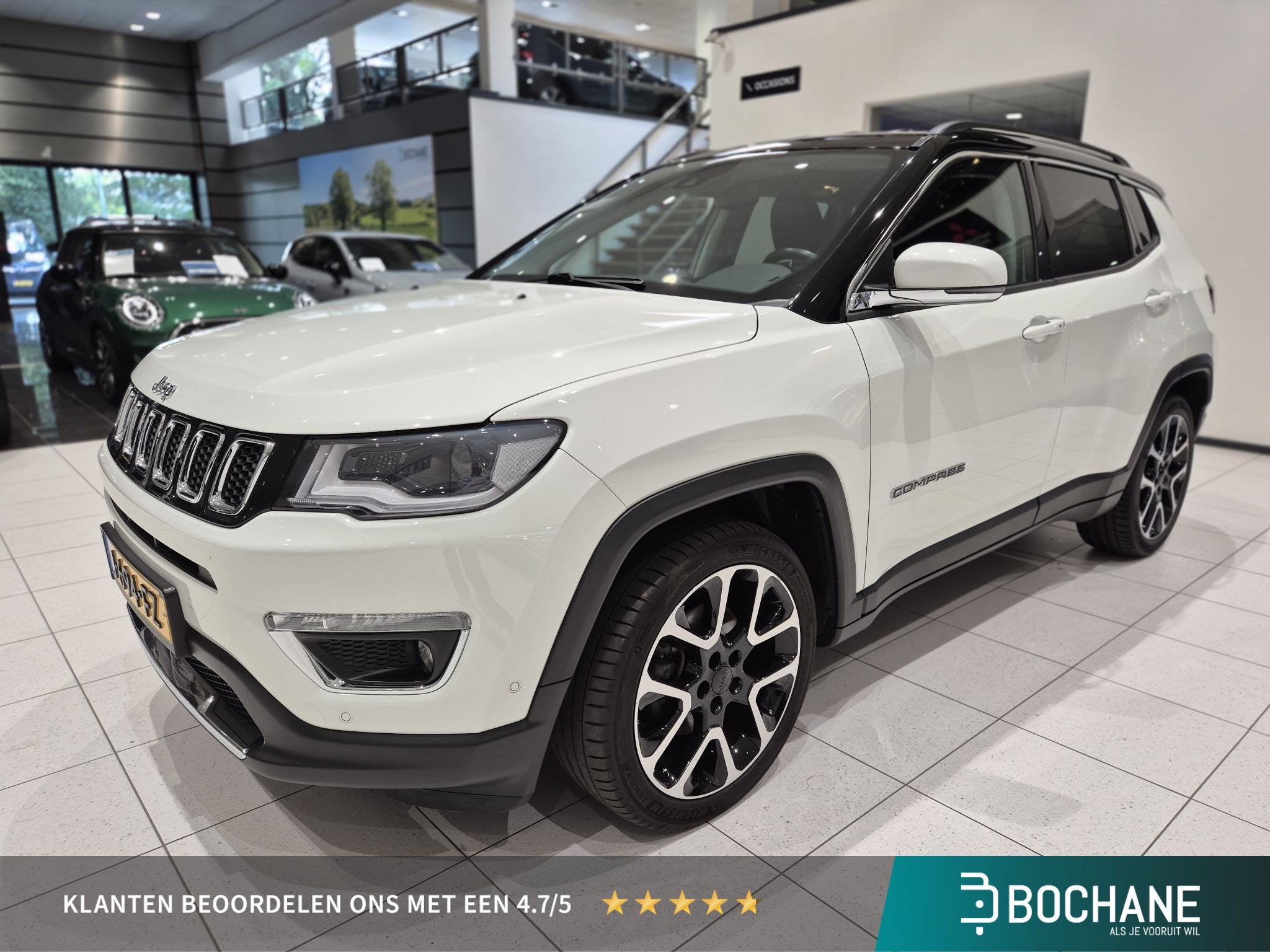 Jeep Compass 1.3T Limited | Trekhaak | Camera | Navigatie |, Auto's, Voorwielaandrijving, 4 cilinders, Leder en Stof, Wit
