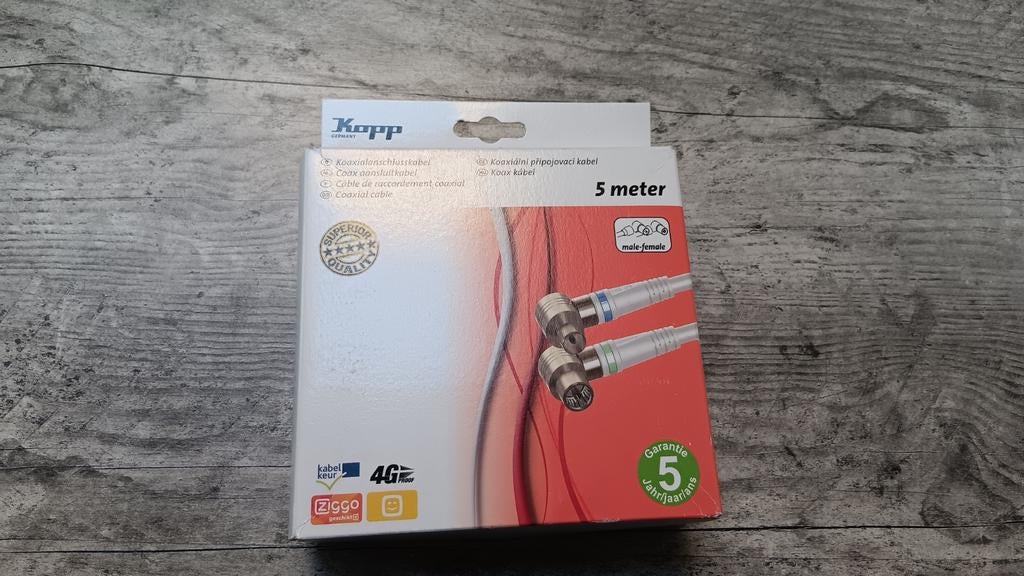 Kopp Coax Aansluitkabel 5 meter - Ziggo Geschikt, Audio, Tv en Foto, Audiokabels en Televisiekabels, Ophalen of Verzenden, Nieuw