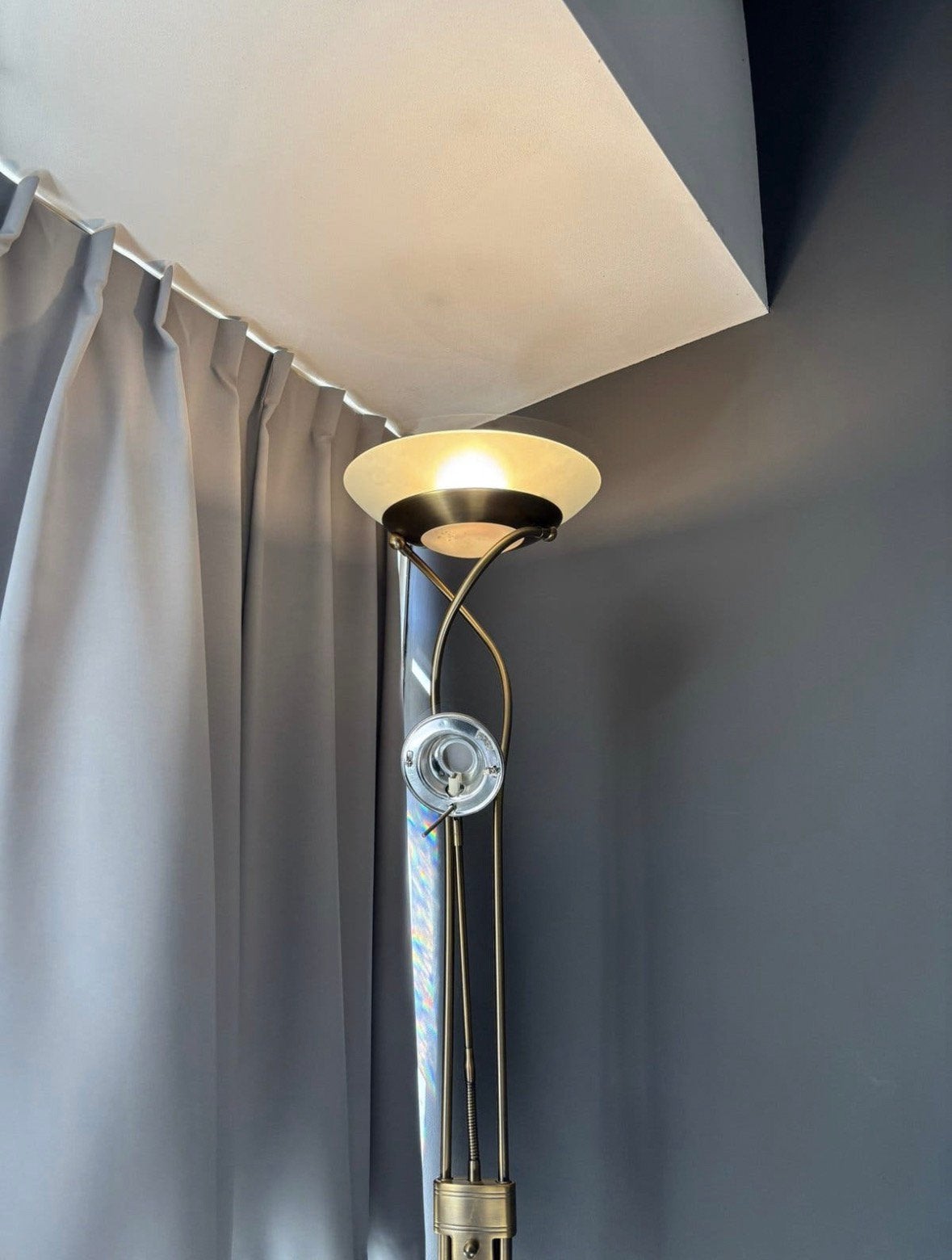 Goudkleurige staande schemerlamp met leeslampje, Ophalen, Gebruikt, Modern klassiek, elegant, mid-century modern, E27 (groot)