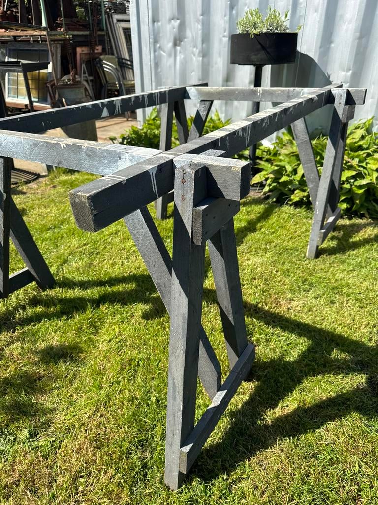 Oude houten schragen tafelonderstel werktafel, Antiek en Kunst, Ophalen