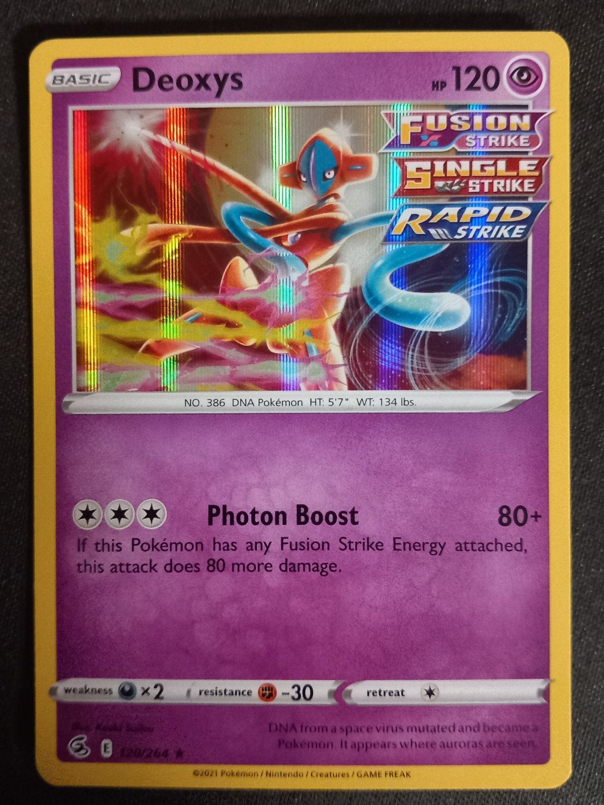 Pokemon Deoxys 120/264 Fusion Strike Holo NM, Verzenden, Zo goed als nieuw, Losse kaart, Foil