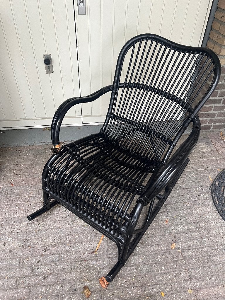 Rotan schommelstoel, Ophalen, Gebruikt, Zwart, Hout