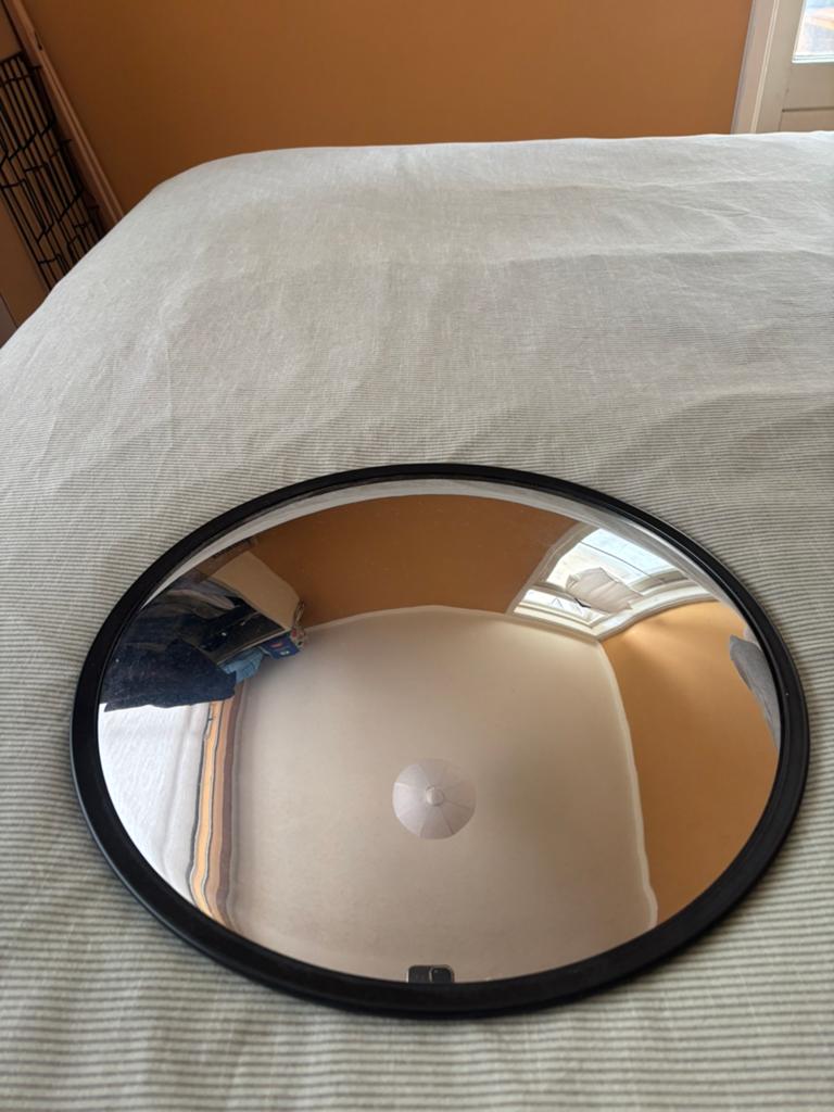 Bolle spiegel (fish eye) te koop!, Ophalen, Minder dan 50 cm, Rond, Zo goed als nieuw