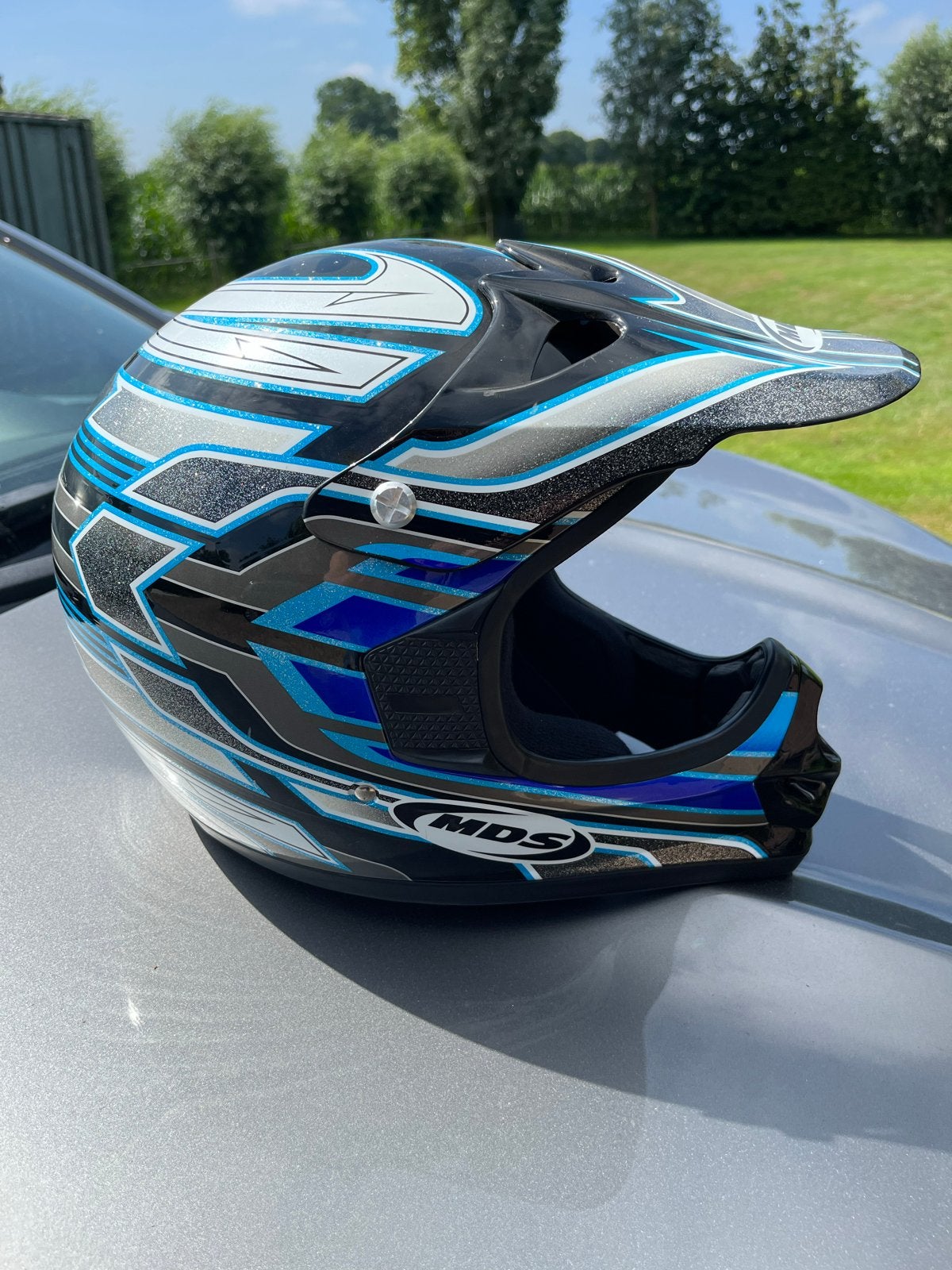 MDS Kinder Crosshelm Maat S - Zwart/Blauw/Zilver, Motoren, Kleding | Motorhelmen, Kinderen, Offroadhelm, S, Tweedehands
