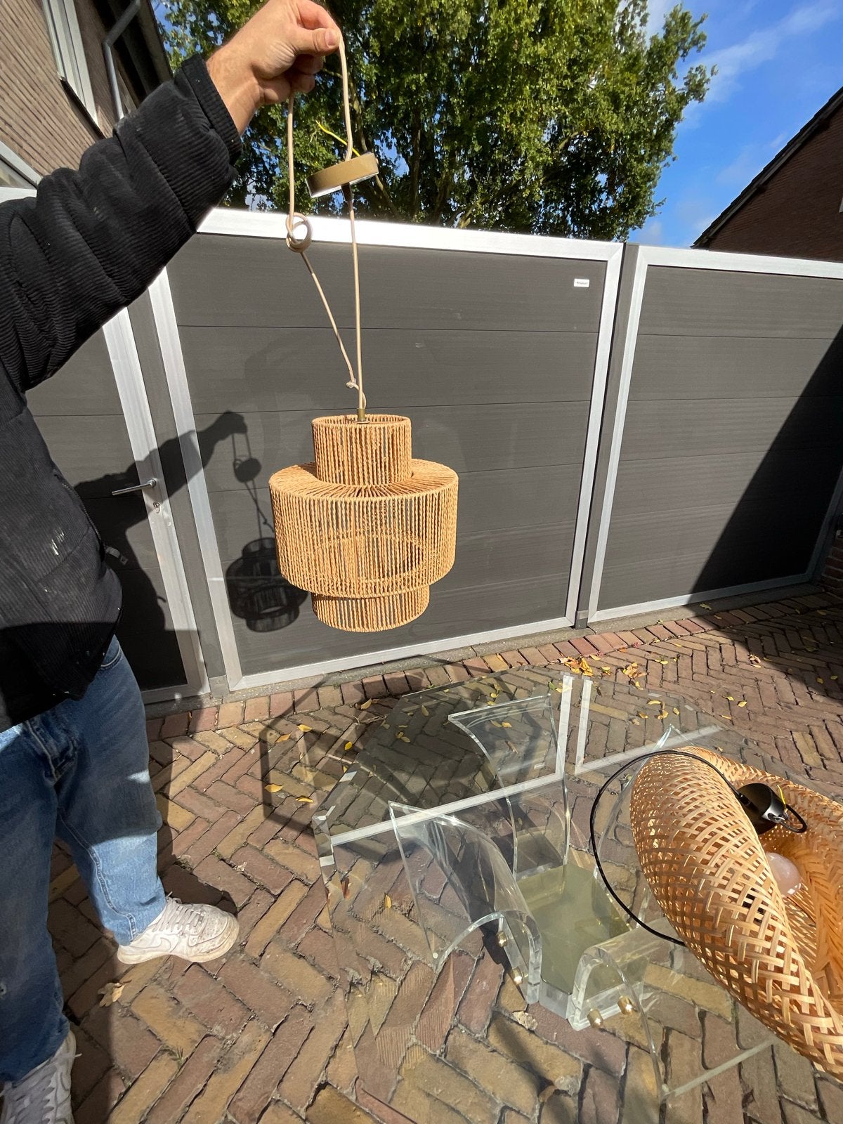 Rotan hanglamp - Boheemse stijl, Ophalen of Verzenden, Zo goed als nieuw, Natuurlijk materiaal, Overige fittingen