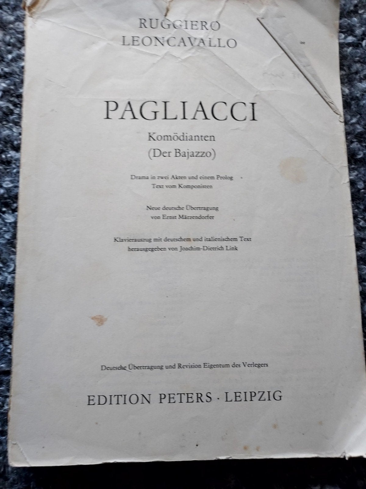 Ruggiero Leoncavallo - Pagliacci (Der Bajazzo) bladmuziek, Gebruikt, Klassiek, Ophalen of Verzenden, Piano