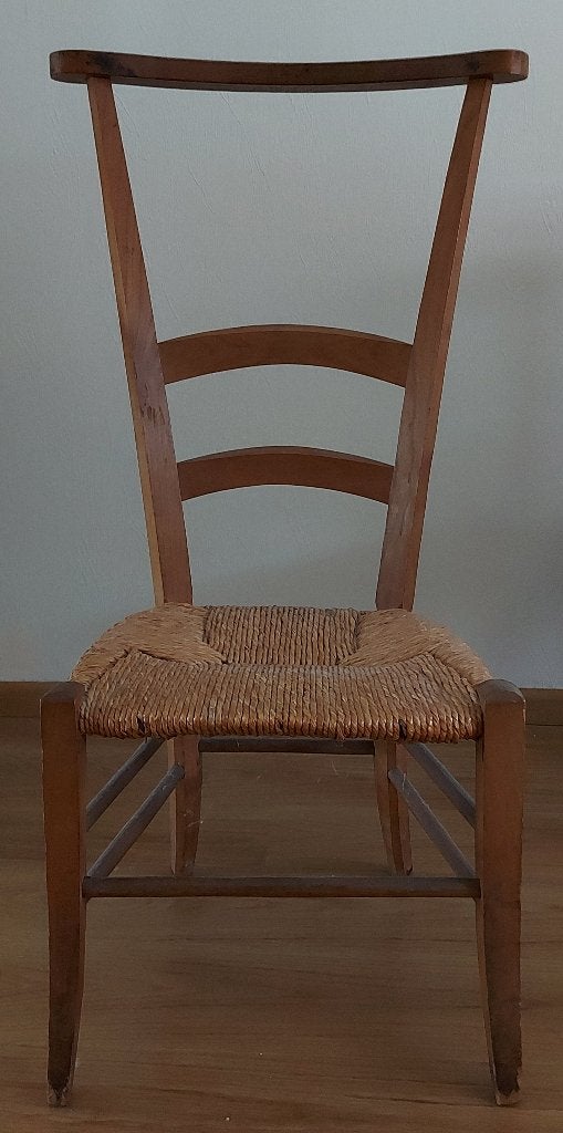 Vintage houten kerkstoel / kapelstoel met biezen zitting, Ophalen
