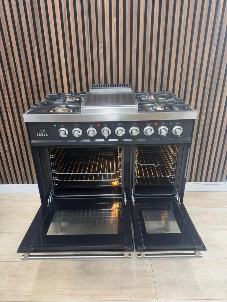 Luxe Antraciet Rvs Boretti Fornuis 90 cm (Gratis bezorgen), 5258sh, 60 cm of meer, Ophalen of Verzenden, Zo goed als nieuw
