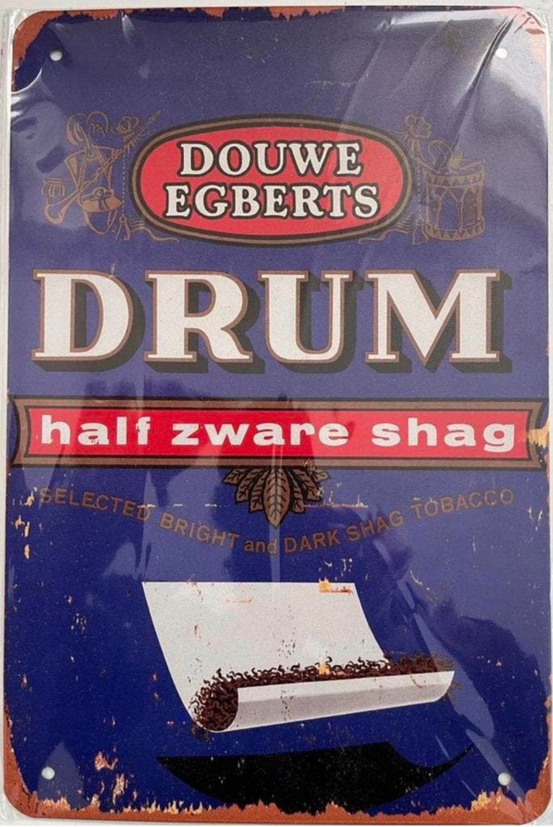 Douwe Egberts Drum shag metalen reclamebord 20x30 cm, Ophalen of Verzenden, Zo goed als nieuw, Reclamebord