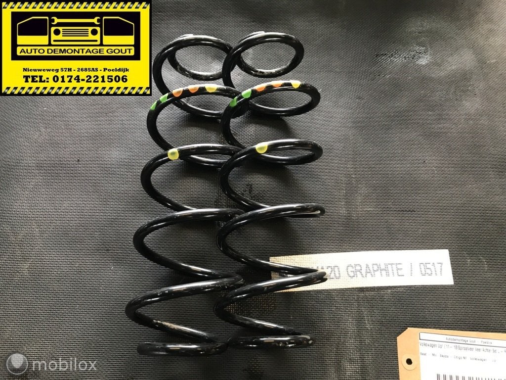 Volkswagen Up! ('11-'18)Spiraalveer Veer Achter Set L + R, Gebruikt, Volkswagen, Ophalen of Verzenden, Volkswagen