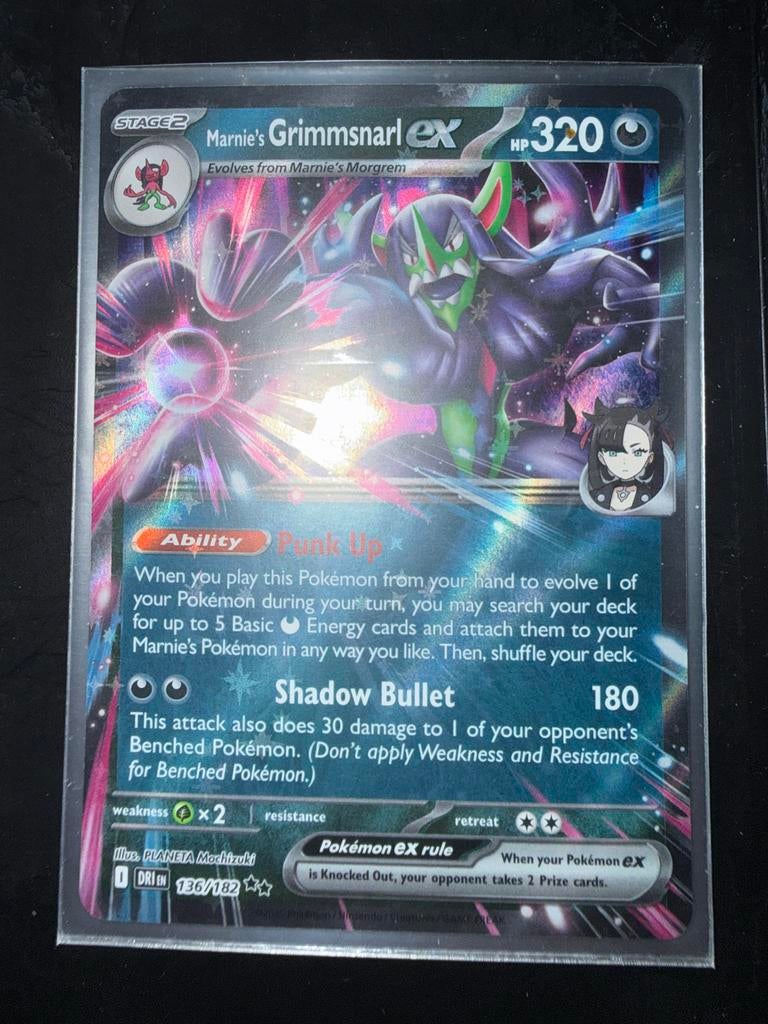 Marnie's Grimmsnarl ex 136/182 Destined Rivals, Ophalen of Verzenden, Zo goed als nieuw, Losse kaart, Foil