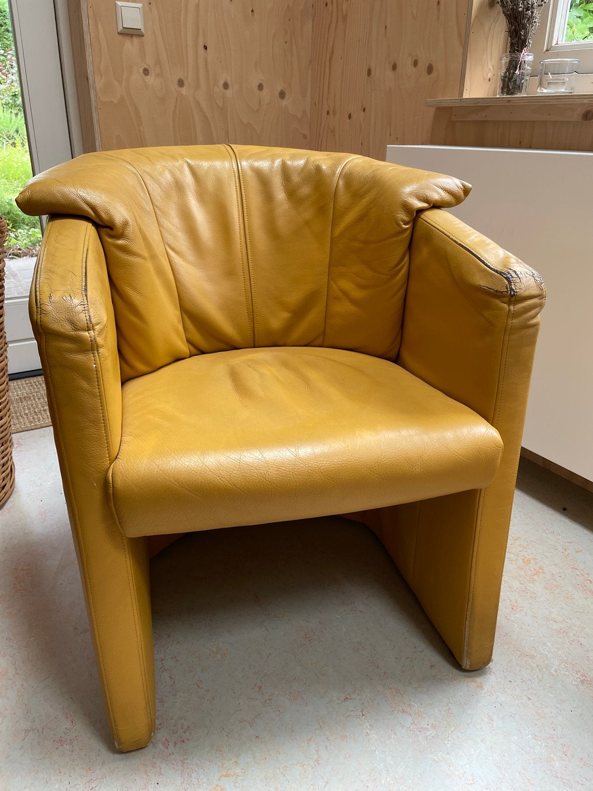 Gele leren fauteuil, Ophalen, Gebruikt, Overige kleuren, Leer