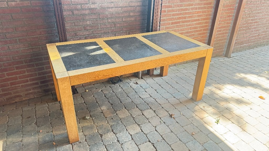 Eiken houten tafel 180*90*78 met hardstenen bladen, Ophalen, Gebruikt, 150 tot 200 cm, Vier personen