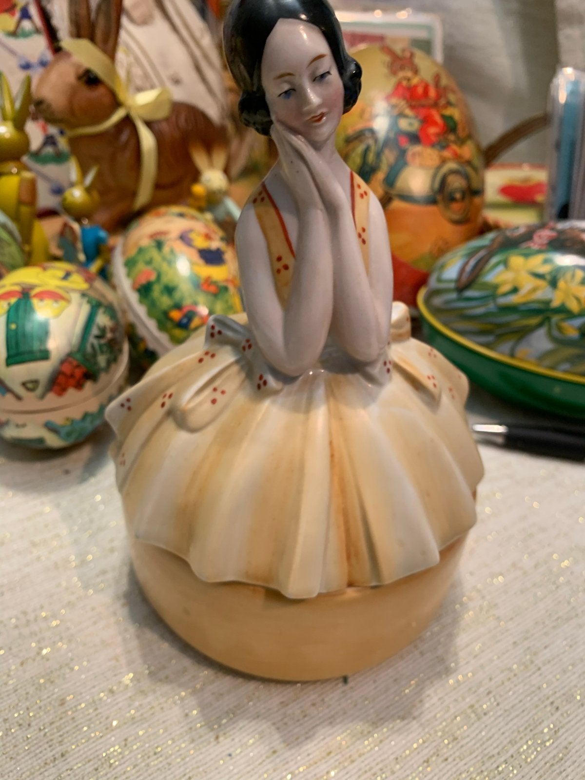 Antieke Poederdoos met Ballerina flapper Figuur, Antiek en Kunst, Antiek | Overige Antiek, Ophalen of Verzenden