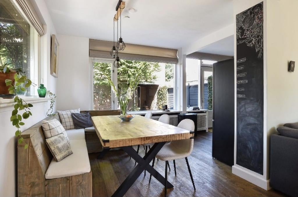 Stijgerhouten eettafel bank met kussens, Ophalen of Verzenden, Gebruikt