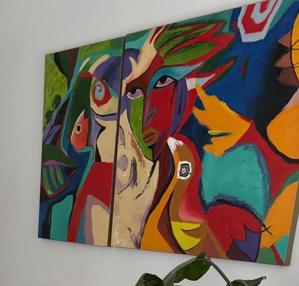 Abstracte kunst: Kleurrijk schilderij op doek (~100x150), Ophalen
