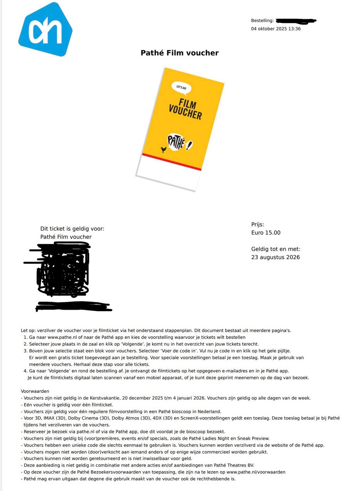 Pathé 3x vouchers - geldig tm 23 augustus, Tickets en Kaartjes, Filmkaartjes, Drie personen of meer, Vrijkaartje alle films