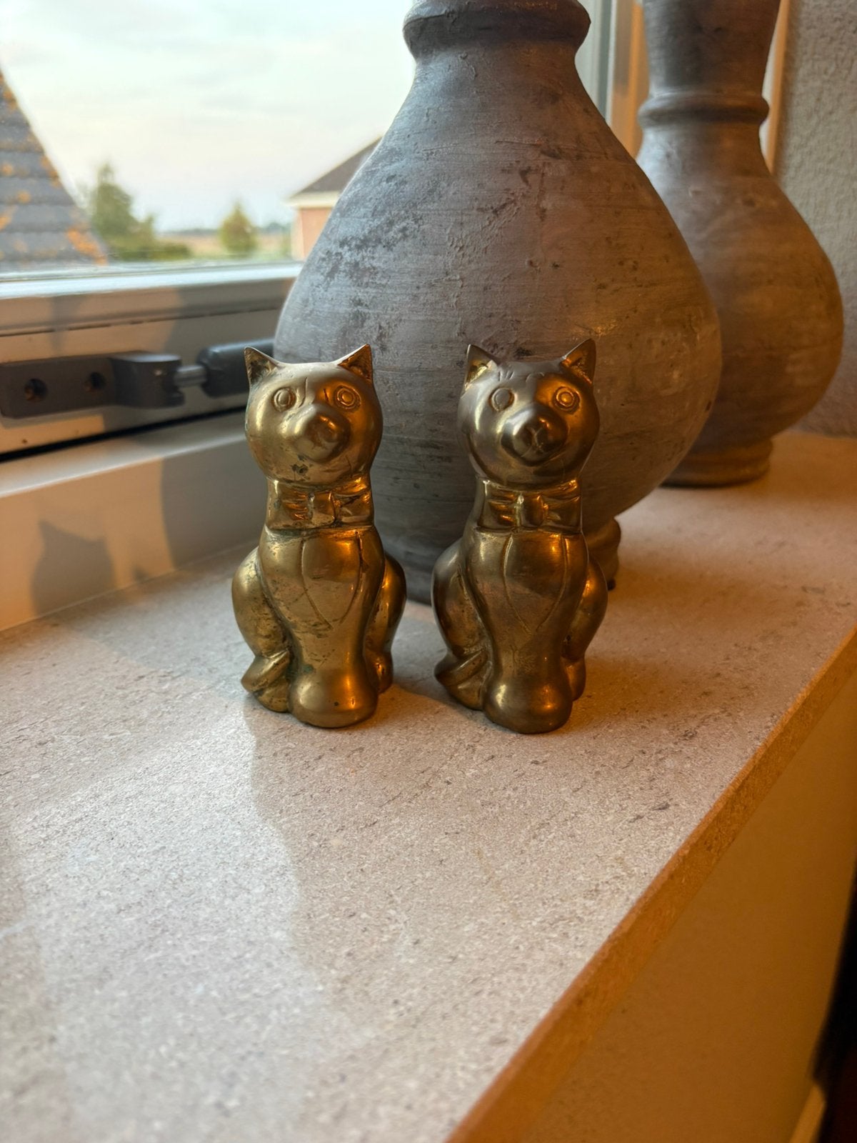 Messing katten beeldjes, Ophalen of Verzenden, Gebruikt, Dier