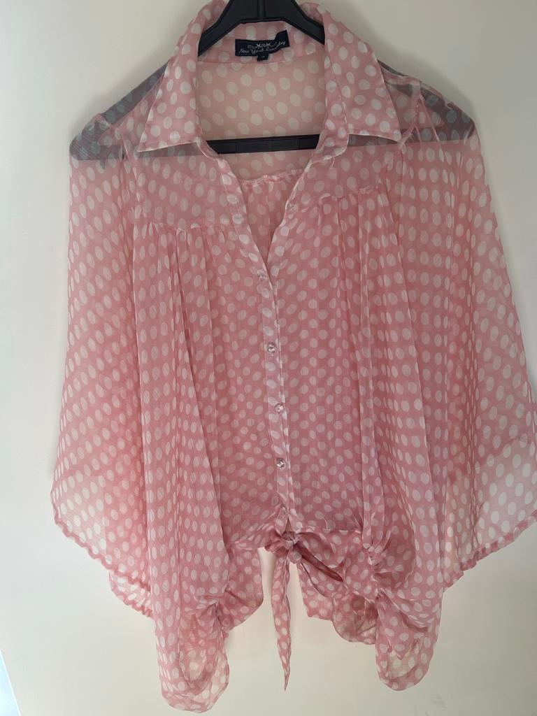 Roze polkadot blouse  L/XL, Verzenden, Gedragen, Maat 42/44 (L), Roze