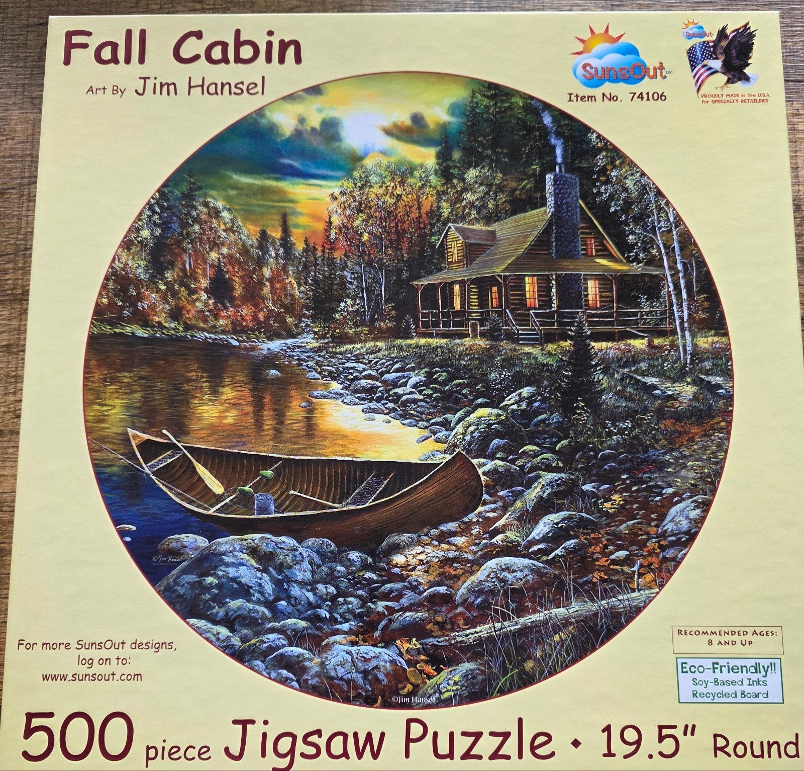 SunsOut, Shaped puzzel Fall Cabin, Hobby en Vrije tijd, Ophalen of Verzenden, 500 t/m 1500 stukjes, Zo goed als nieuw
