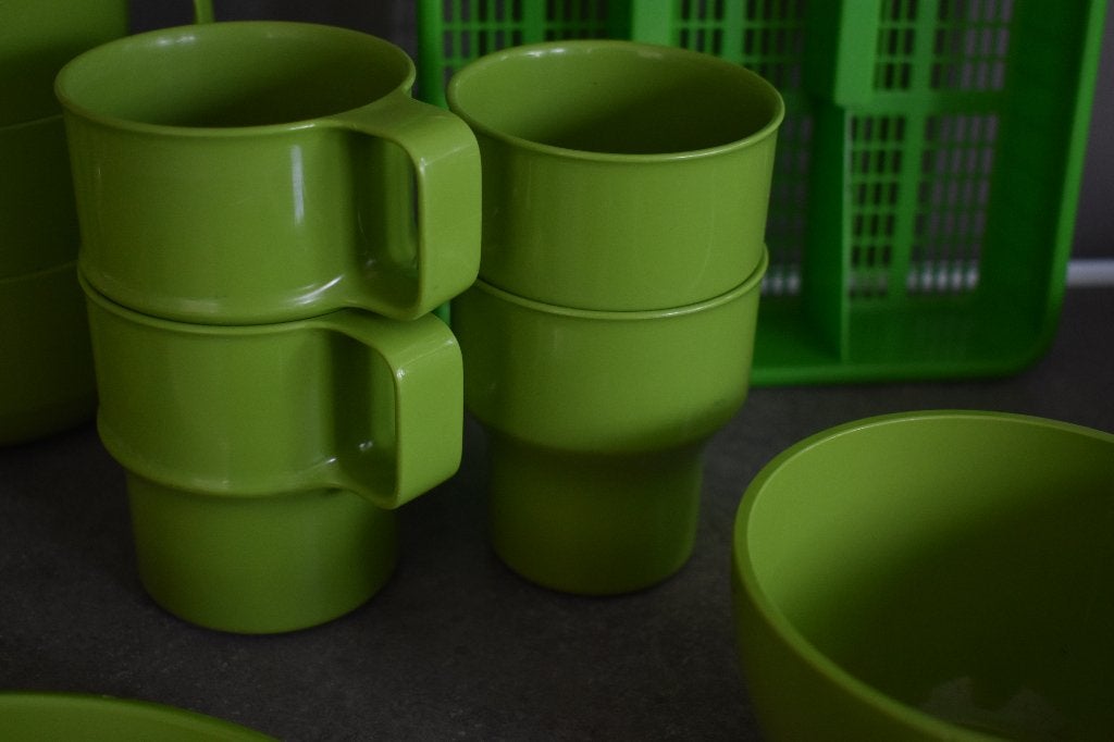 Mepal vintage retro groen buiten servies 4 personen, Ophalen of Verzenden, Gebruikt