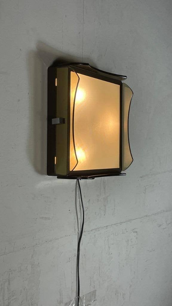 Vintage Italiaans gerookt glas plafondlamp / wandlamp, Ophalen, Tweedehands, Tweedehands, Tweedehands