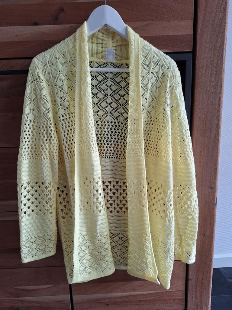 Mooi zachtgeel ajour vestje. Maat 42, Kleding | Dames, Truien en Vesten, Ophalen of Verzenden, Zo goed als nieuw, Maat 42/44 (L)