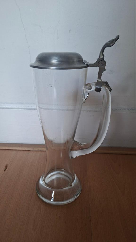Oude Duitse Bierpul - Puntgaaf Glas met Tinnen Deksel, Ophalen of Verzenden