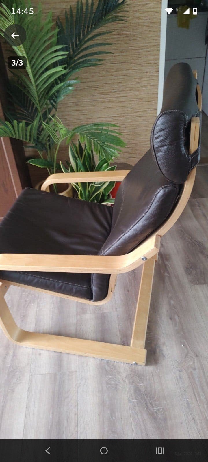 De bekende poang stoel van ikea donkerbruin leer, Ophalen, Gebruikt, Bruin, Leer