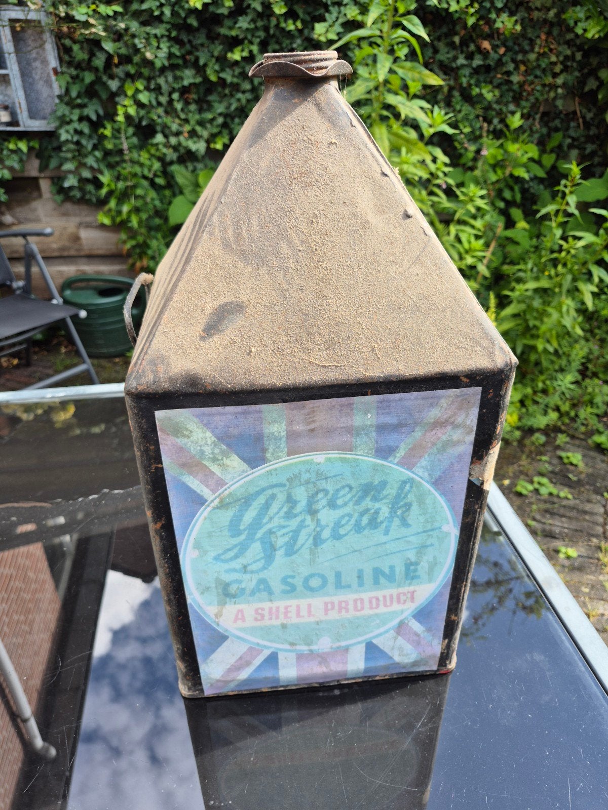 Vintage Green Streak Gasoline Shell Product blik, Verzamelen, Blikken, Ophalen of Verzenden
