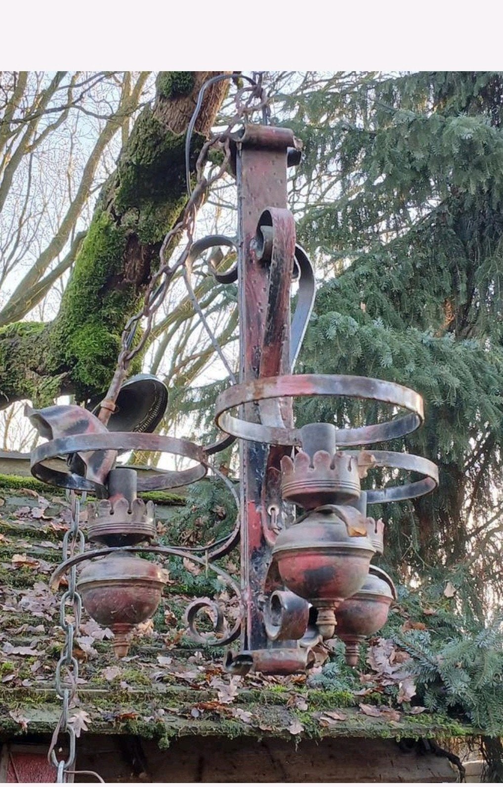 Antieke Smeedijzeren Hanglamp - Unieke Buitenverlichting, Antiek en Kunst, Antiek | Lampen, Ophalen of Verzenden