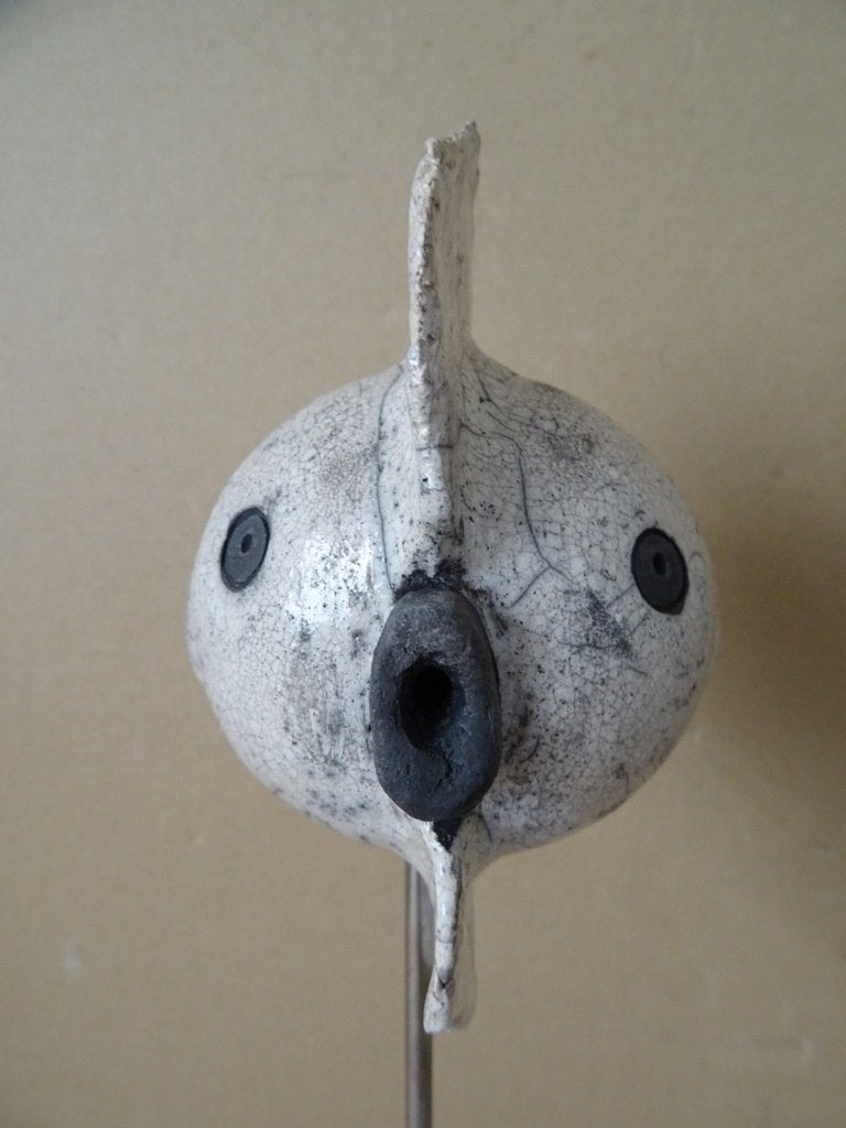 Vintage beeld vis kogelvis raku beeld keramiek PvW 37cm, Antiek en Kunst, Handgemaakt, Ophalen of Verzenden, 20 - 50 cm, Steen of Keramiek