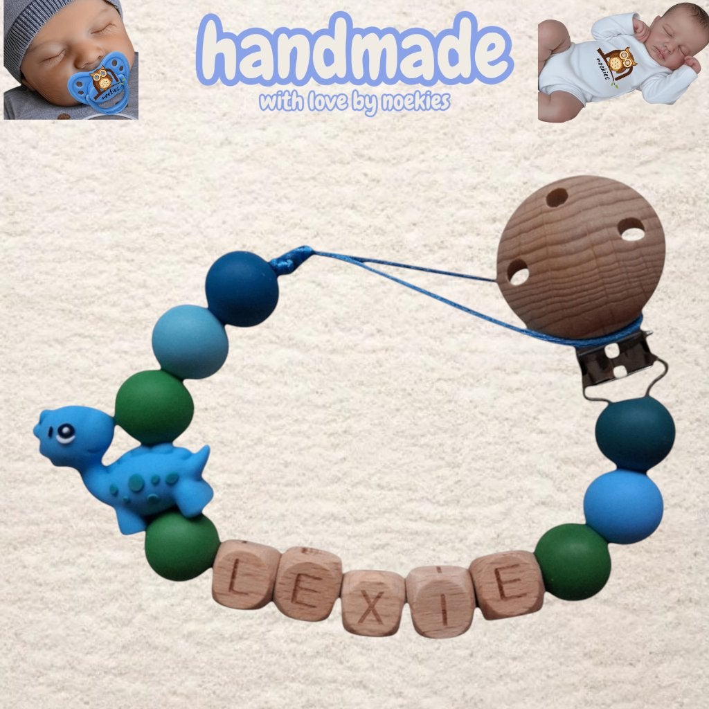 noekies naam speenkoord Dino blauw groen nr 1, Kinderen en Baby's, Ophalen of Verzenden, Nieuw, Kraamcadeau