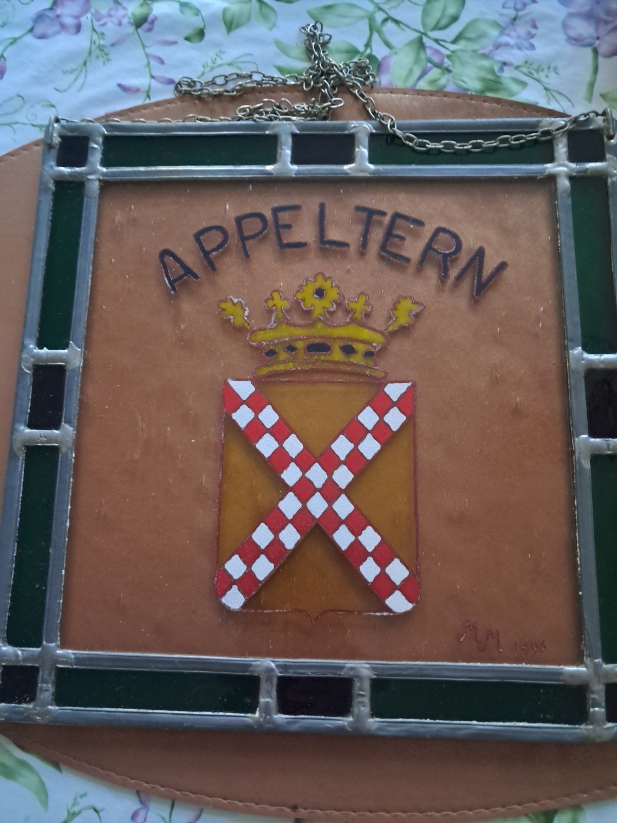 Appeltern glas-in-lood wapenbordje, handgemaakt 1996, Ophalen