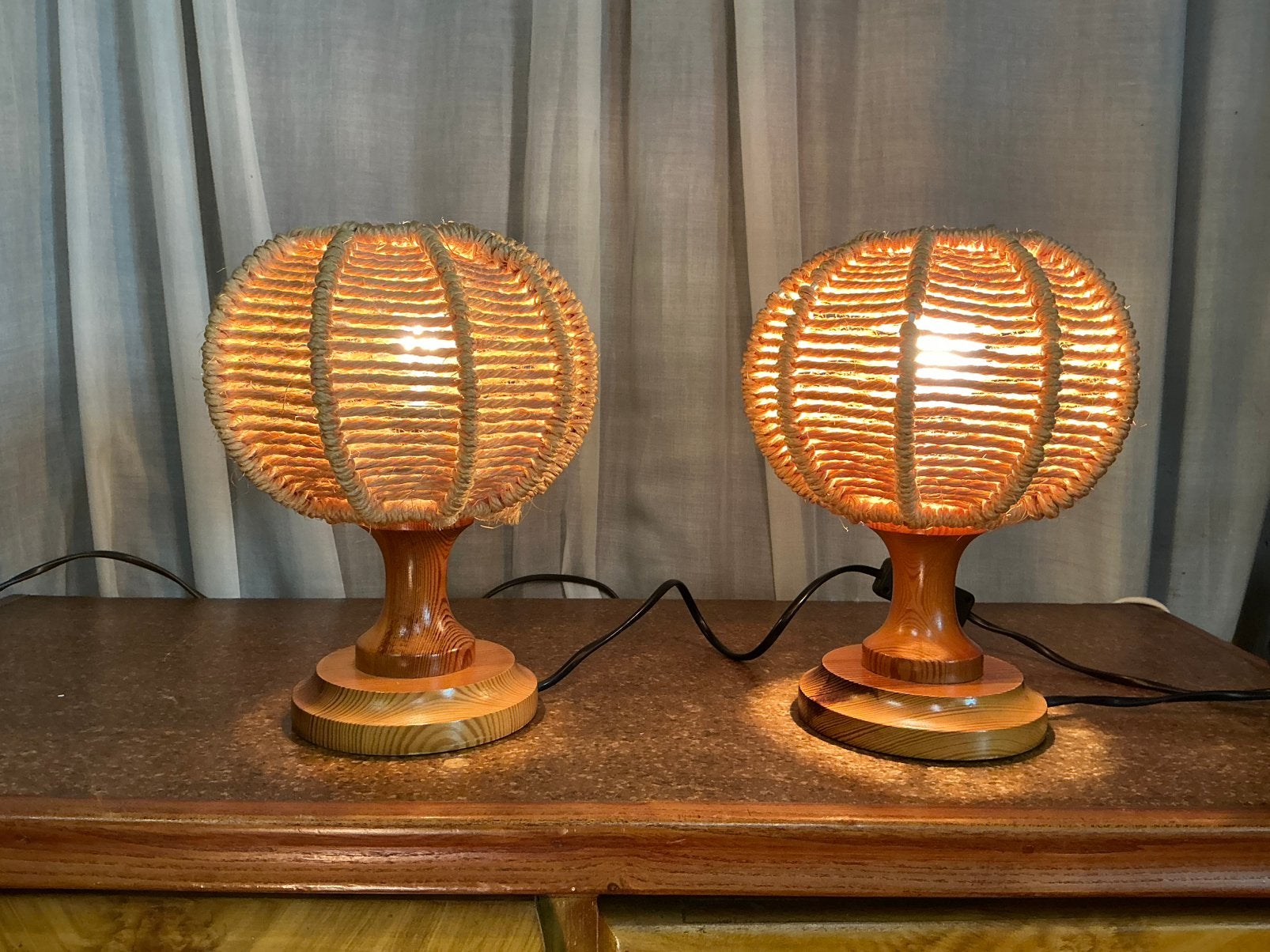 Set vintage tafellampjes Sisal,nachtlampjes, Huis en Inrichting, Lampen | Tafellampen, Ophalen of Verzenden