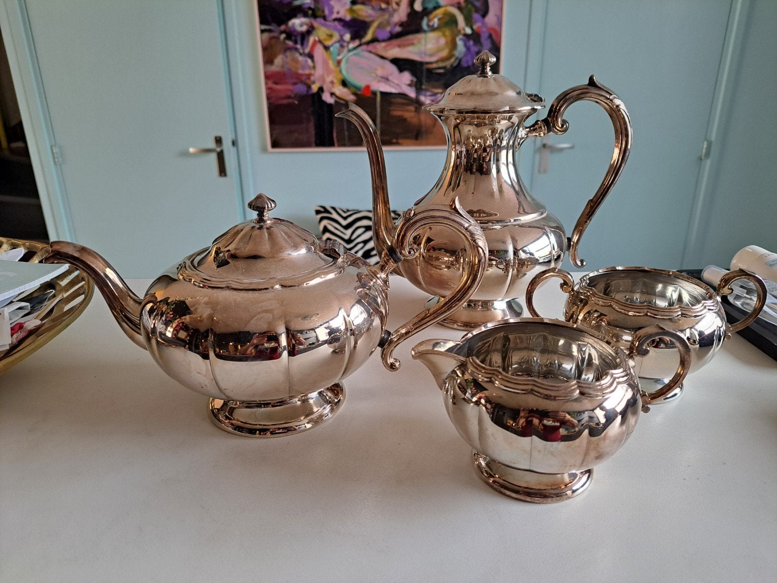 verzilverd antiek thee en koffieservies, Ophalen